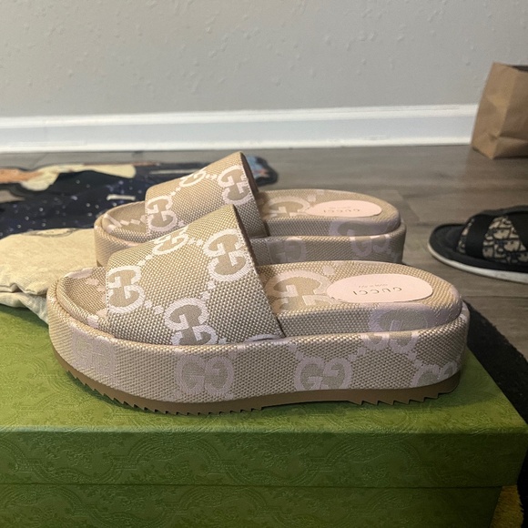 Gucci Shoes - Gucci Wmns Platform Slide Sandal’ Jumbo GG - Beige Light Pink